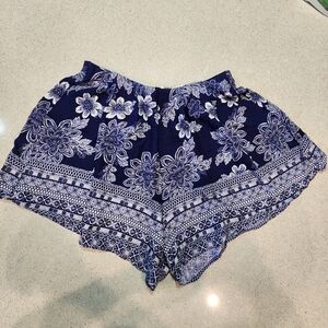 Floral Navy Women's Shorts Rayon Large Blue White Francescas Ayla